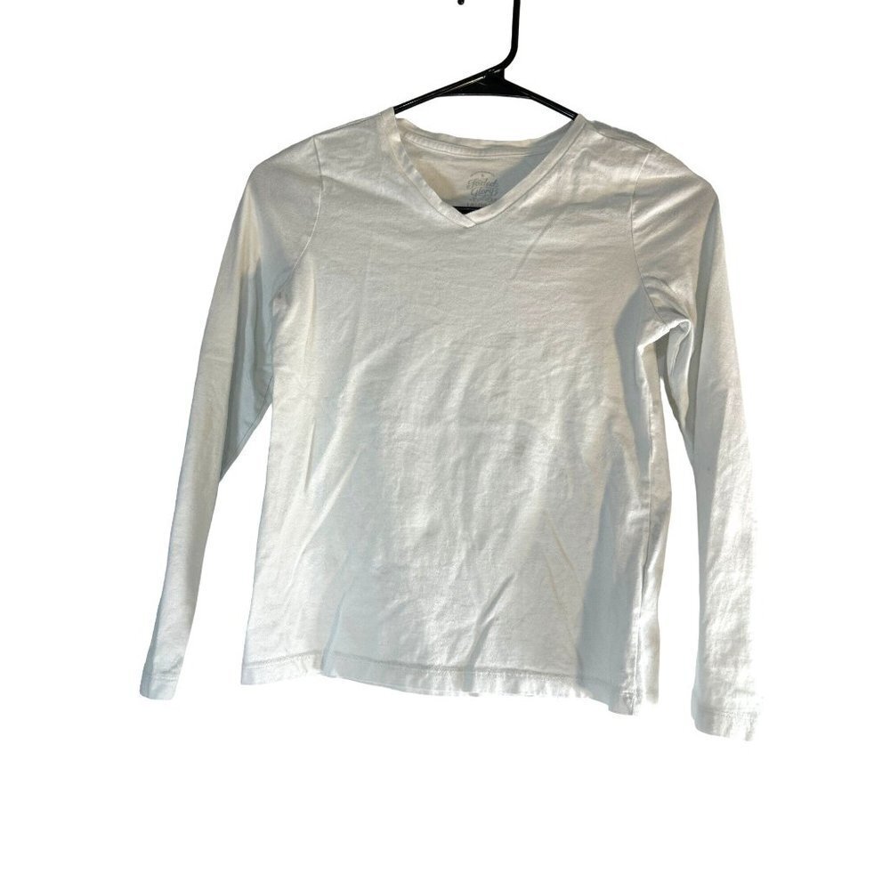 Faded Glory Girls T-Shirt Top V-Neck Long Sleeves White Size L 10-12